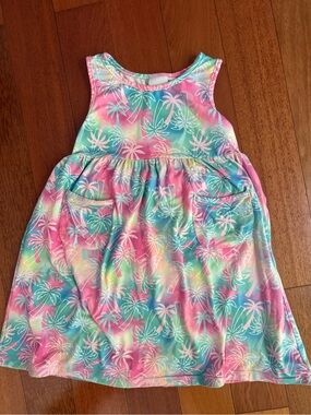 Flap Happy Pastel Palm-Print Sleeveless Dress - Pink & Aqua